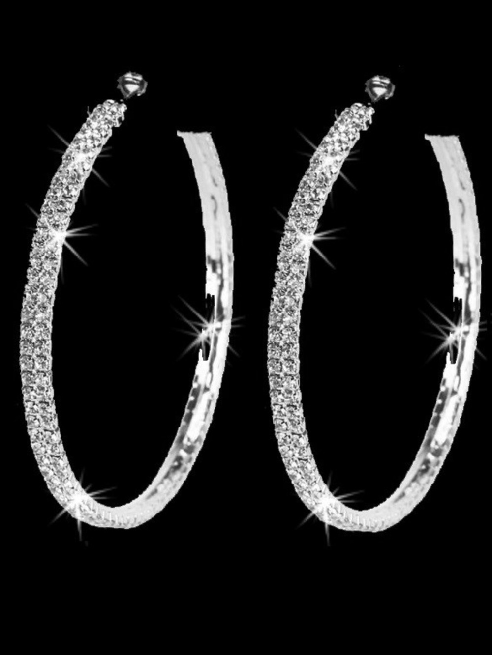 2.75” Sparkle Long Pave Set Crystal rhinestone cz Big Hoop dangle drop Earrings